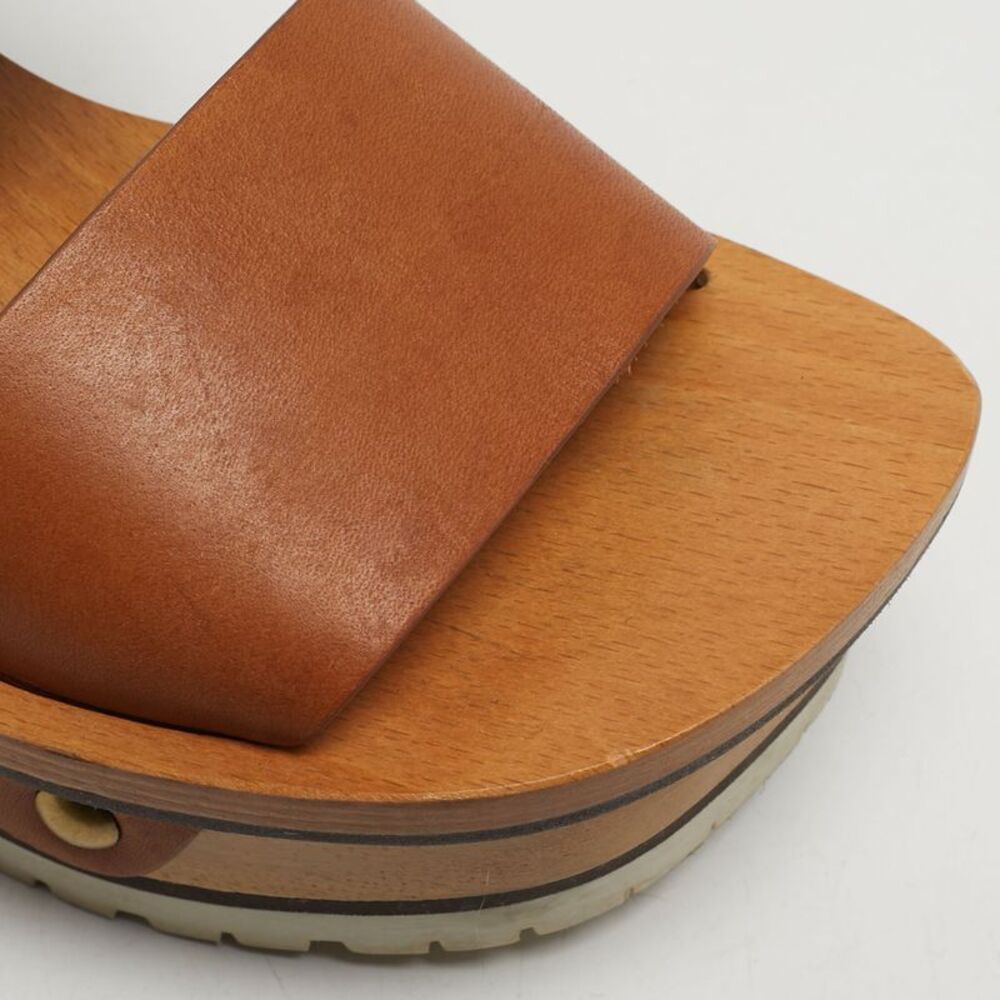 Chloe Size 37 Brown Leather Ankle Strap Wedge Sandals - Picture 7 of 7